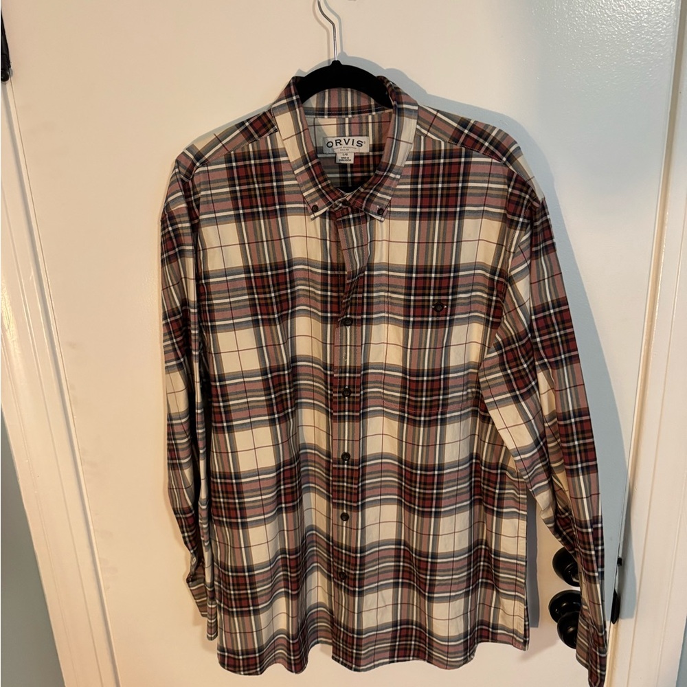 Orvis Men's Casual Plaid Shirt - Red, Black, and Cream